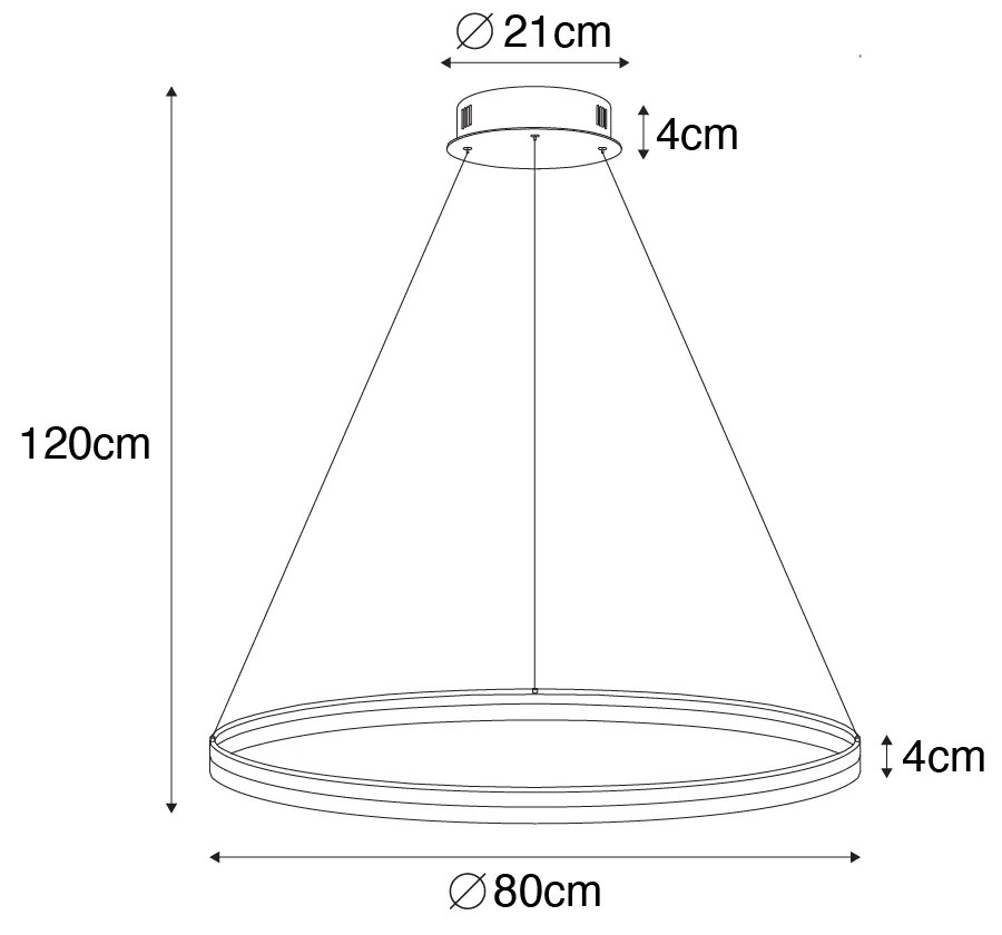 Lampada a sospensione di design bianca 80 cm con LED dimmerabile a 3 step - Anello
