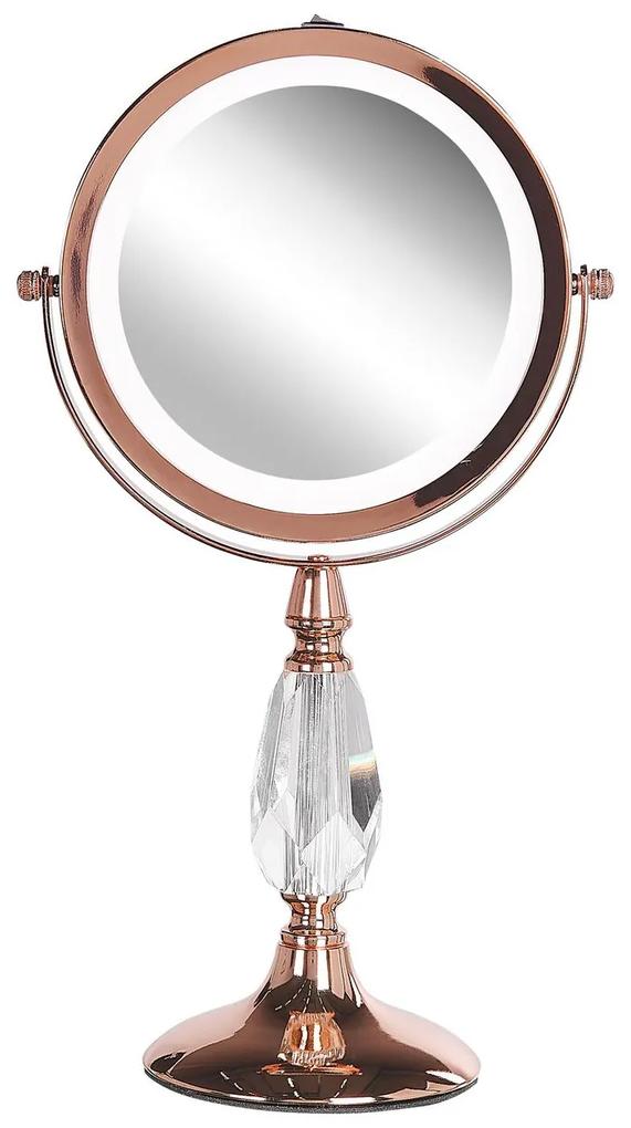 Specchio da tavolo LED rosa/oro ø 18 cm MAURY Beliani