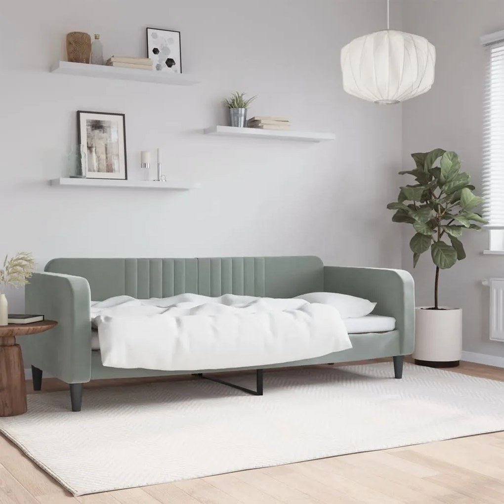 Letto Da Giorno Grigio Chiaro 80x200 Cm İn Velluto /