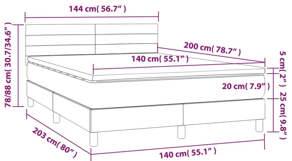 Letto a Molle con Materasso e LED Blu Scuro 140x200 cm