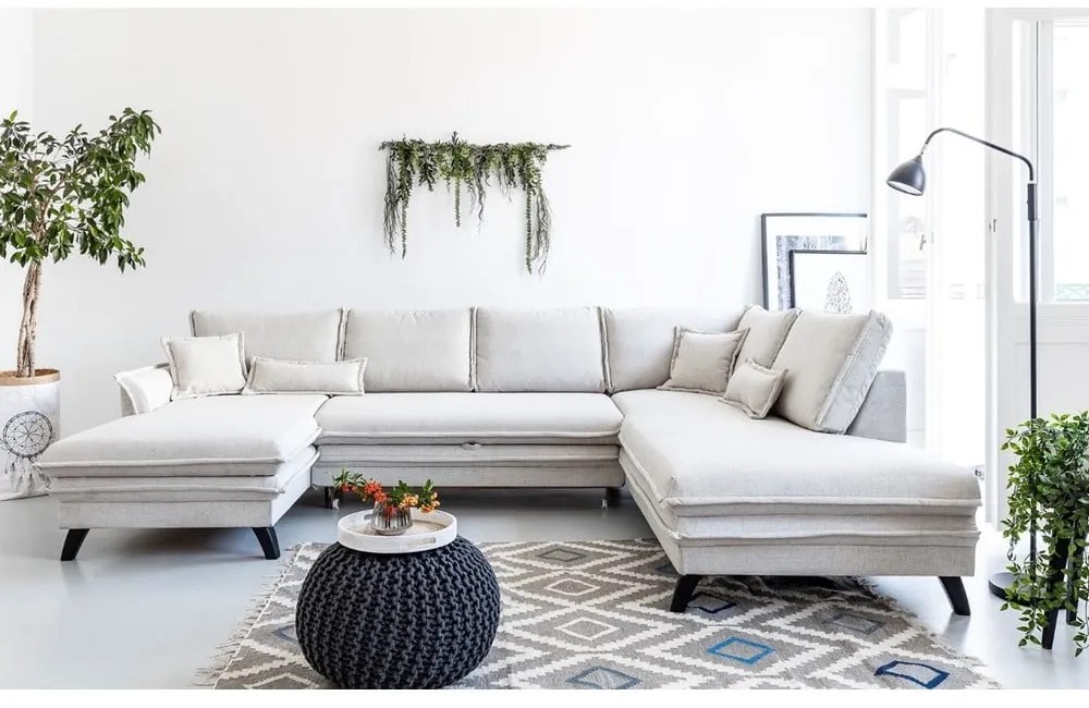 Divano letto a U beige chiaro, angolo destro Charming Charlie - Miuform