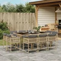 Set Pranzo da Giardino 11 pz con Cuscini Beige Misto Polyrattan 3211572