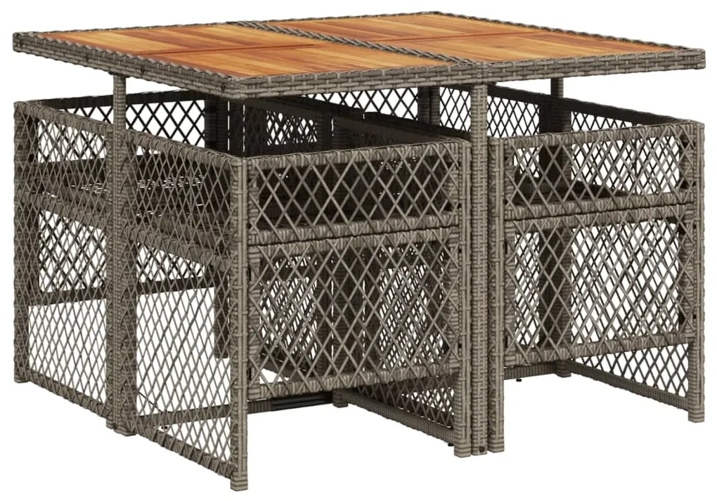 Set da pranzo da giardino 5 pz con cuscini in polyrattan grigio