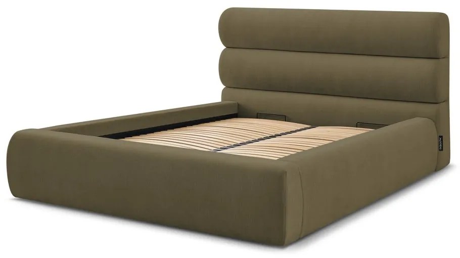 Letto matrimoniale imbottito verde scuro con contenitore con griglia 160x200 cm Jagna - Bobochic Paris