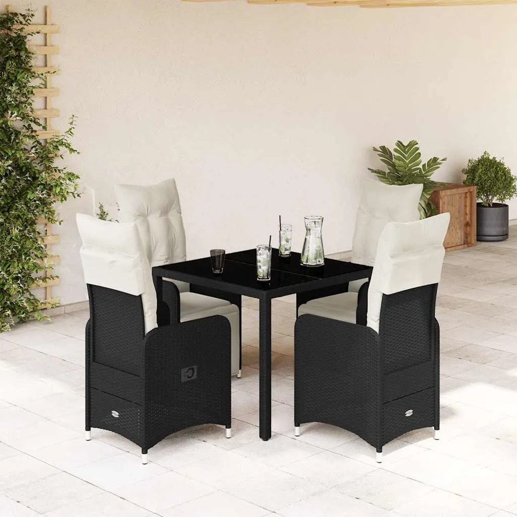 Set Bistrò Da Giardino 5 Pz Con Cuscini İn Polyrattan Nero /