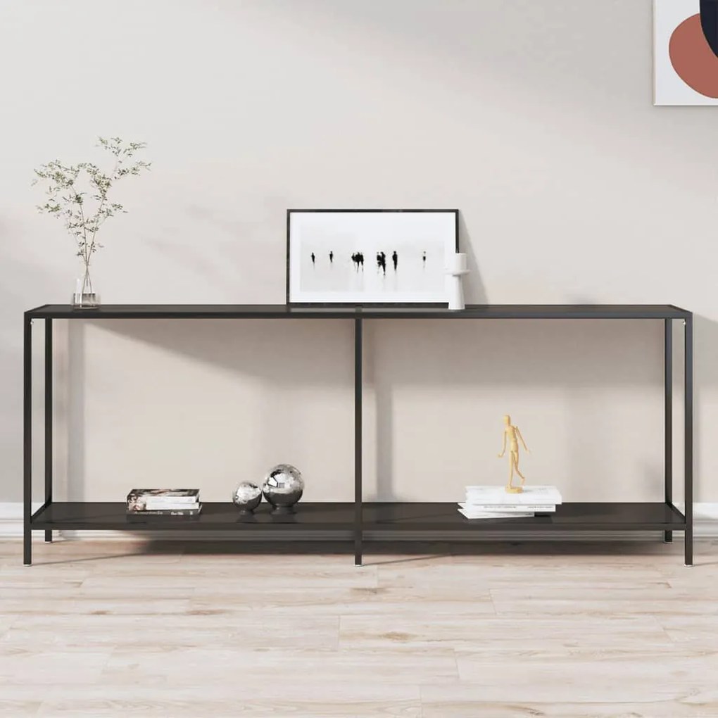 Tavolo Consolle Nero 200x35x75,5 Cm İn Vetro Temperato /