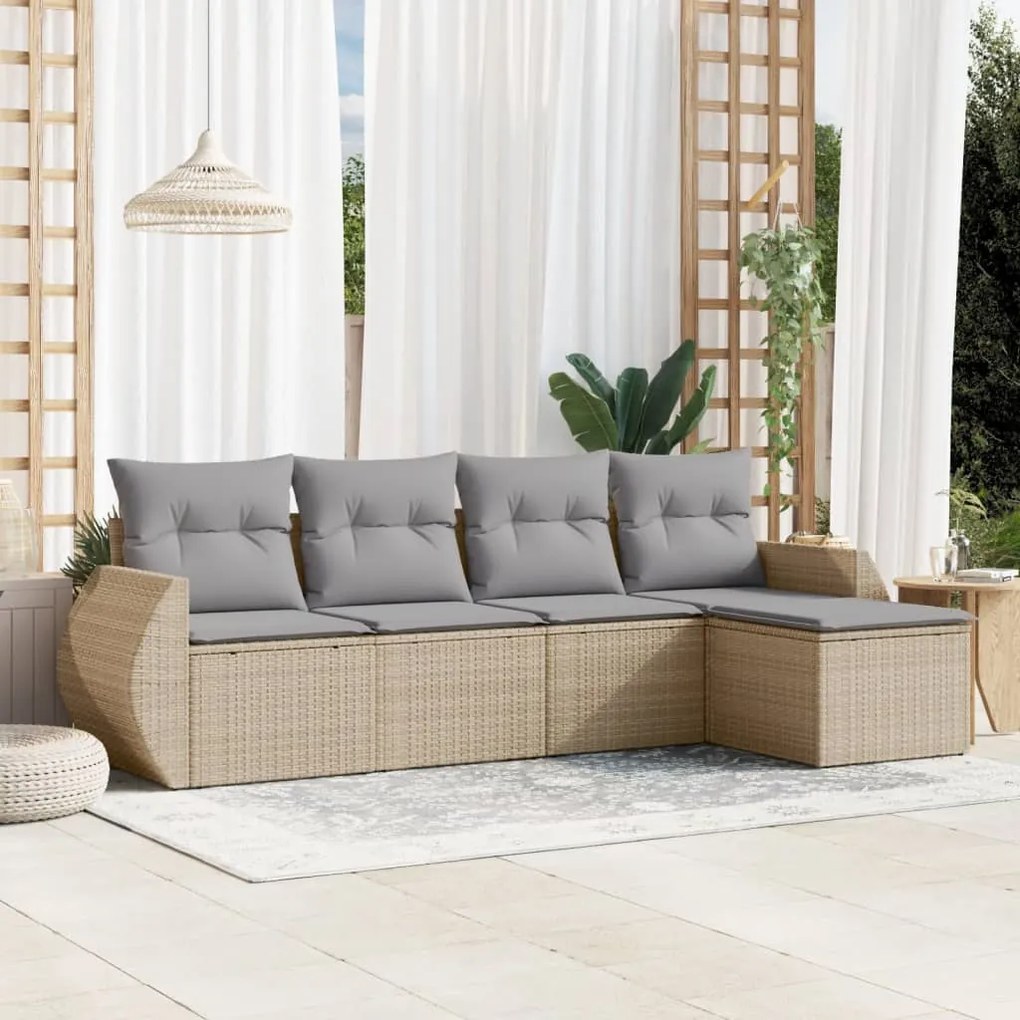 Set divano da giardino 5 pz con cuscini beige in polyrattan