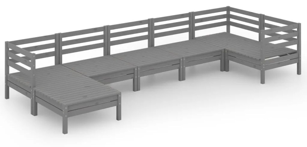 Set salotto da giardino 7 pz in legno massello di pino grigio