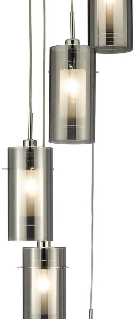 Lampadario Contemporaneo Duo 2 Acciaio Argento Cromo 5 Luci E14