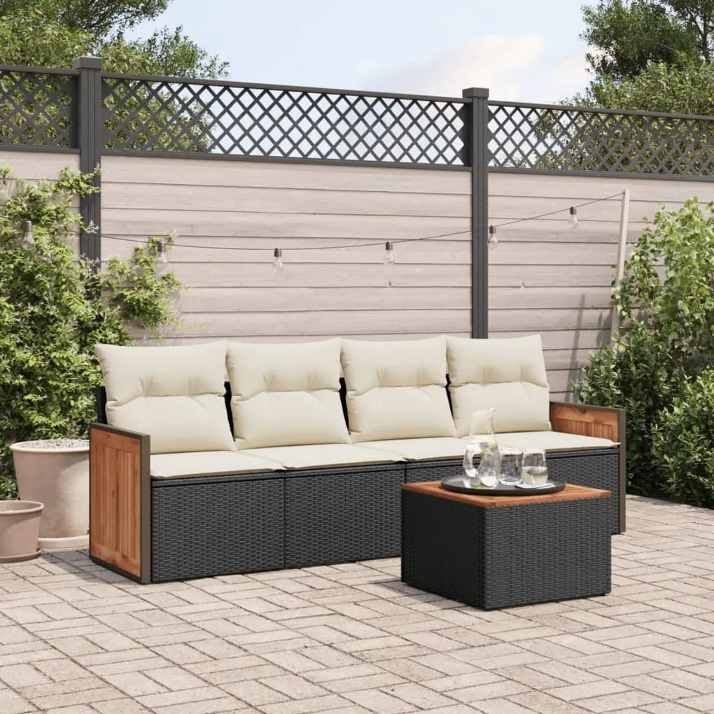 Set divani da giardino 5 pz con cuscini in polyrattan nero