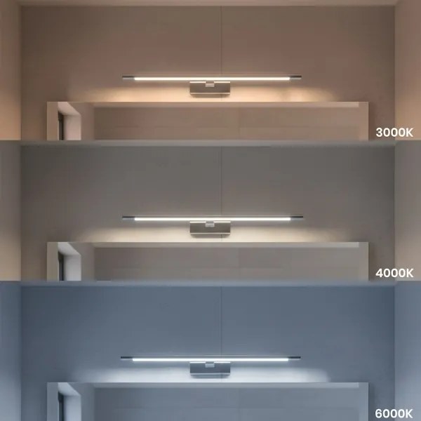 Illuminazione LED per specchio da bagno KLIMT, 12 W, 230 V, 3000/4000/6000 K selezionabili, 60 cm, IP44, finitura cromo lucido