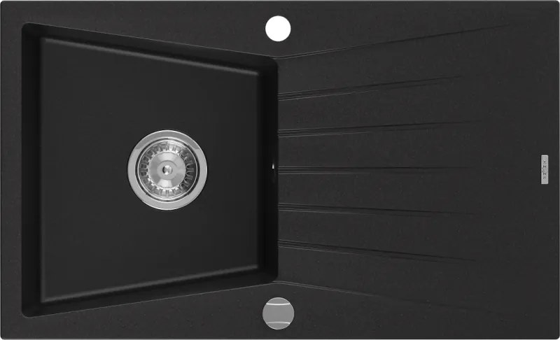 Mexen Cesar lavello in granito a 1 vasca con scolapiatti 775 x 470 mm, nero, sifone cromato - 6514771010-77