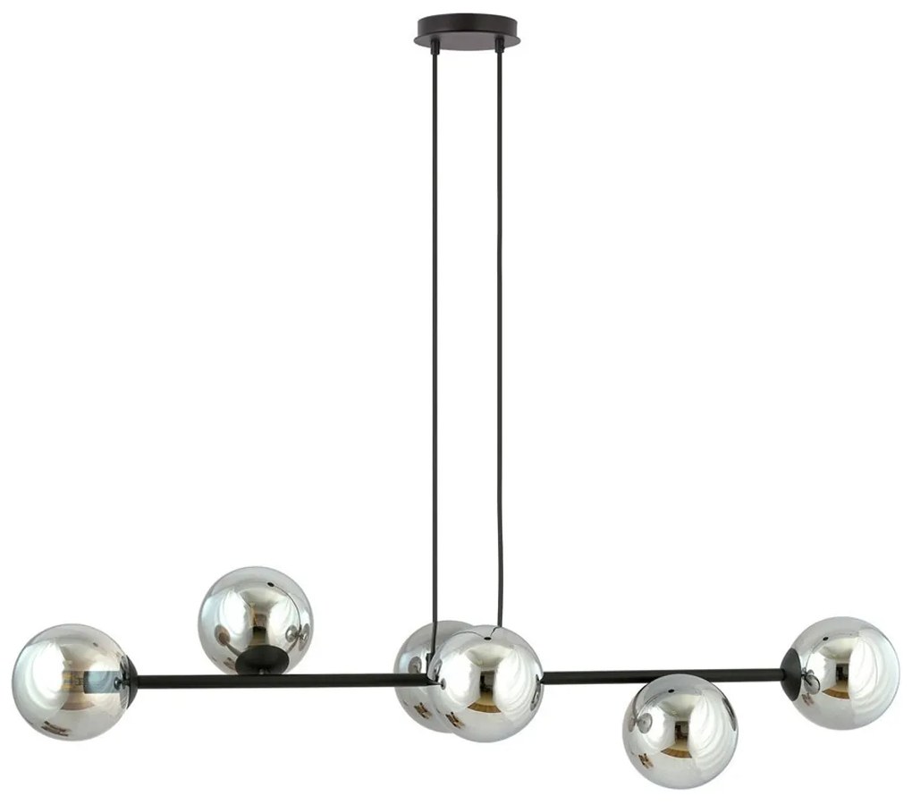 Lampadario a Sospensione in Acciaio e Vetro ROSSI 6 Nero 6xE14