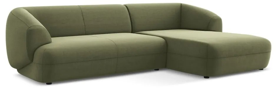 Divano angolare verde (con penisola a destra) con rivestimento in velluto Moana – Makamii