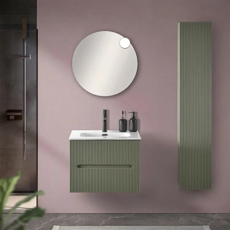 Mobile bagno sospeso cannettato 60 cm verde con specchio Bali