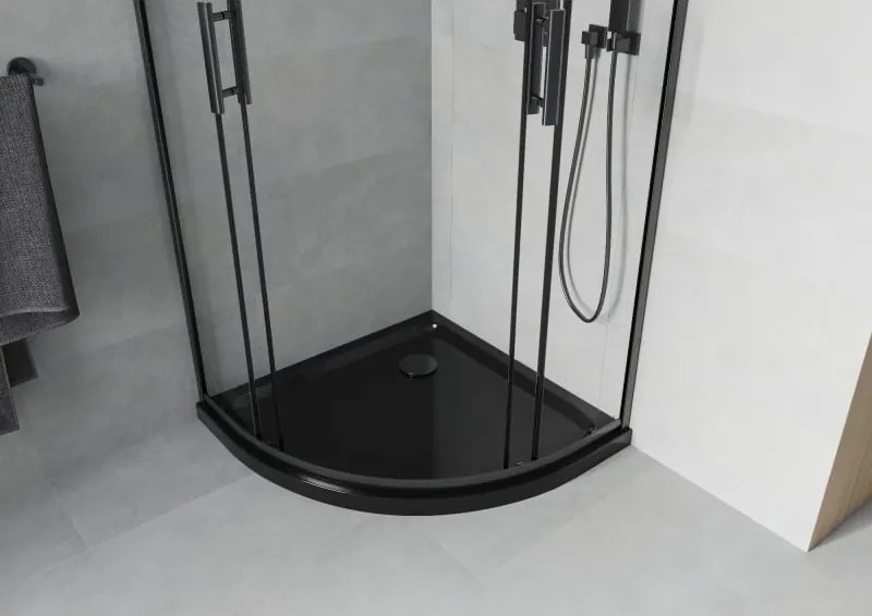 Mexen Rio cabina doccia semicircolare 80 x 80 cm, trasparente, nera + piatto doccia Flat, nero - 863-080-080-70-00-4170B