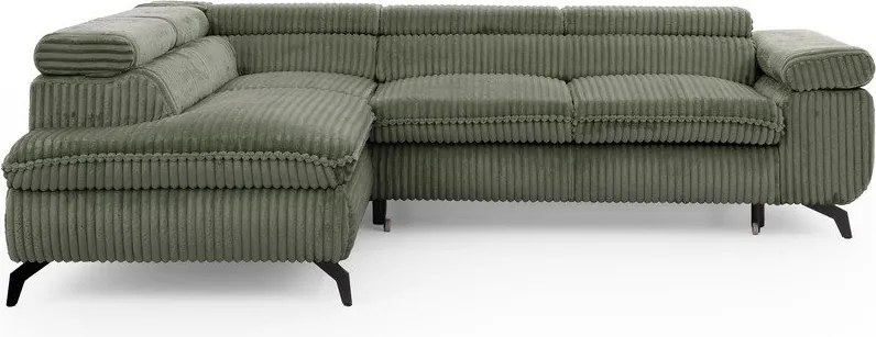 Divano angolare verde (con penisola a sinistra/a L) con rivestimento in velluto a coste Marbeya – Ropez