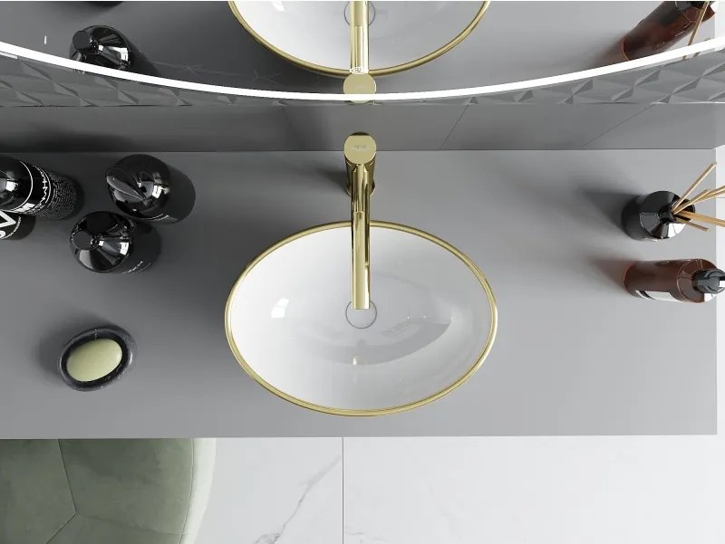 Mexen Elza lavabo da appoggio 40 x 33 cm, bianco/oro bordo - 21014005