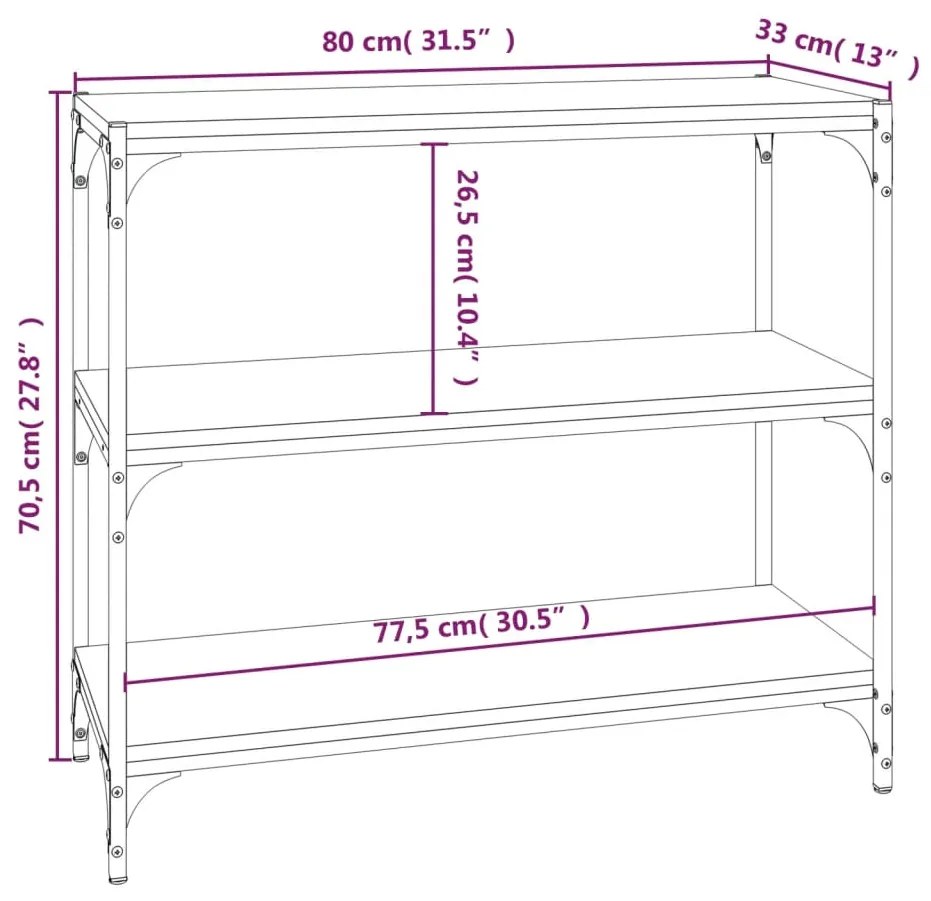 Mobile Porta Libri Nero 80x33x70,5 cm Legno Multistrato Acciaio