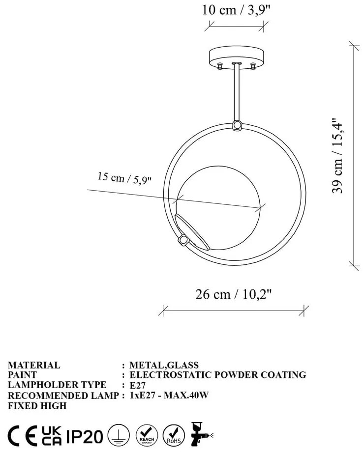 Plafoniera bianca/color ottone con paralume in vetro 39x26 cm Dolunay – Opviq lights