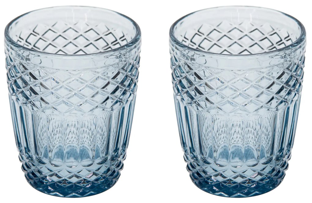 Set 2 bicchieri acqua vetro blu lavorato Amalia