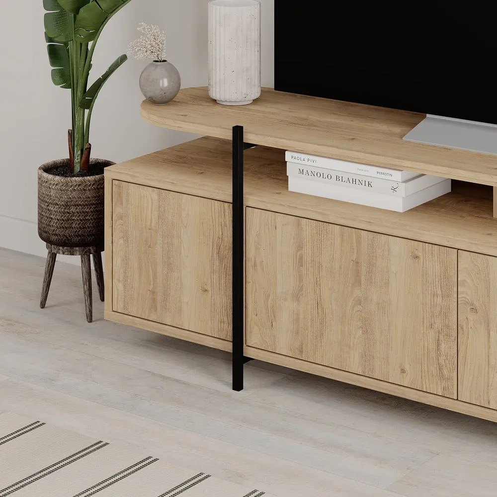 Tavolo TV in rovere di colore naturale 160x48 cm Hinoa - Marckeric