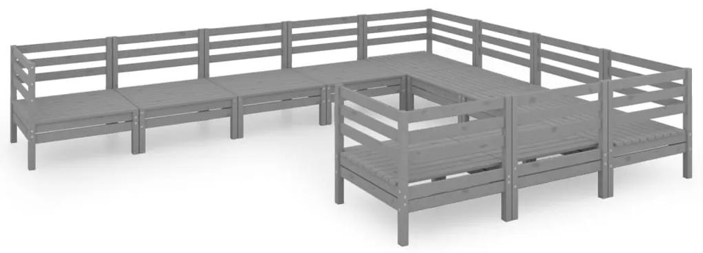 Set divani da giardino 10 pz grigio in legno massello di pino