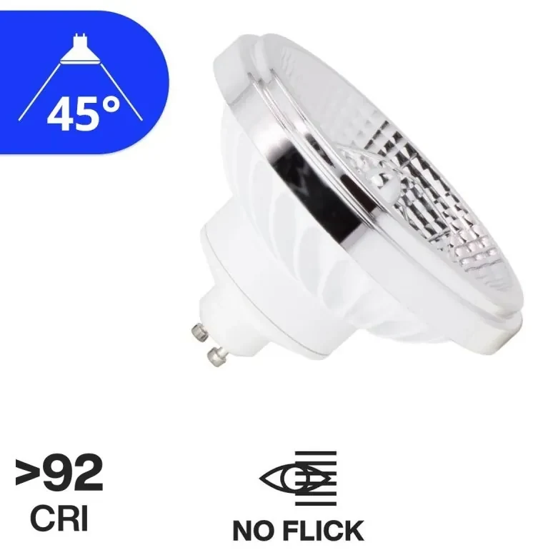 Lampada LED AR111 15W, angolo 45°, CRI92, No-Flickering Colore Bianco Caldo 3.000K