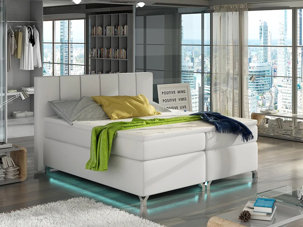 Letto matrimoniale boxspring Malindi - 180 x 200 cm , Ecopelle bianco