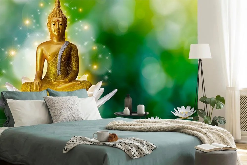 Carta da parati autoadesiva – Buddha dorato su fiore di loto