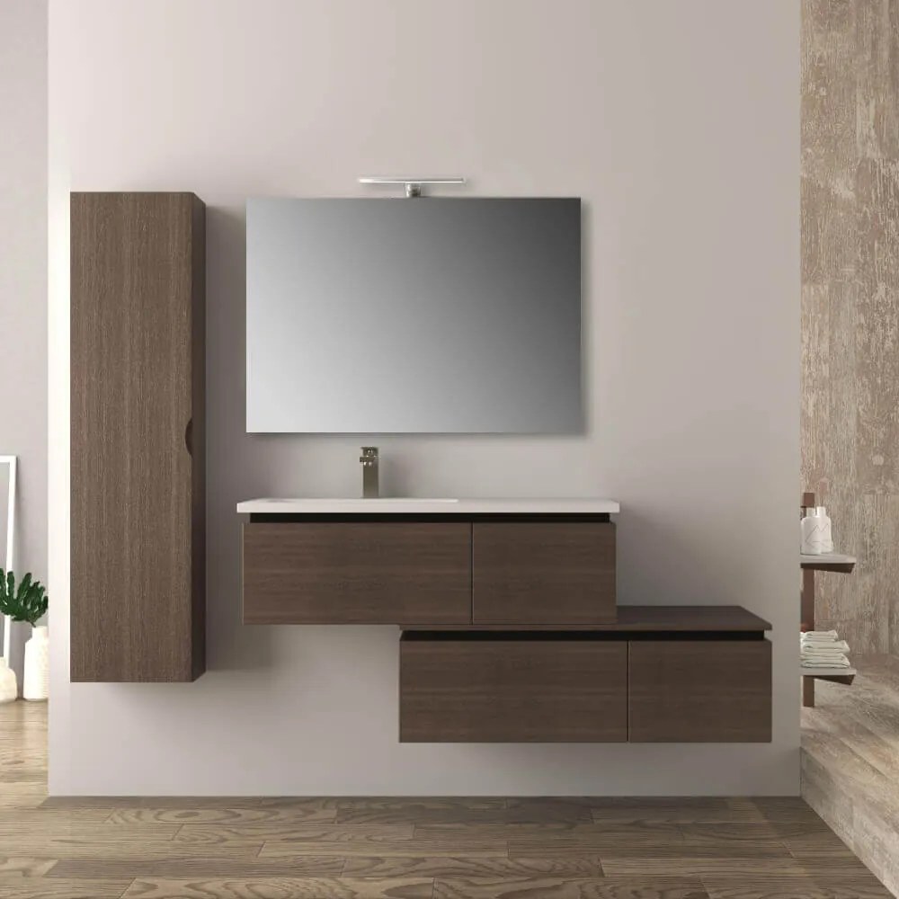 Mobile da bagno 140 cm sospeso moderno rovere scuro soft Slide