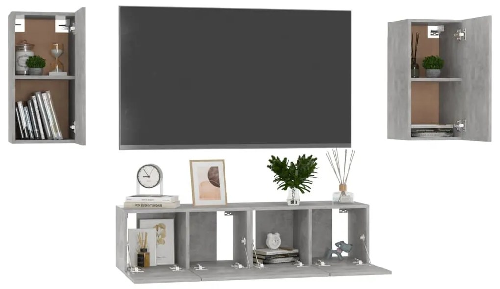 Set di mobili porta tv 4 pz grigio cemento in legno multistrato