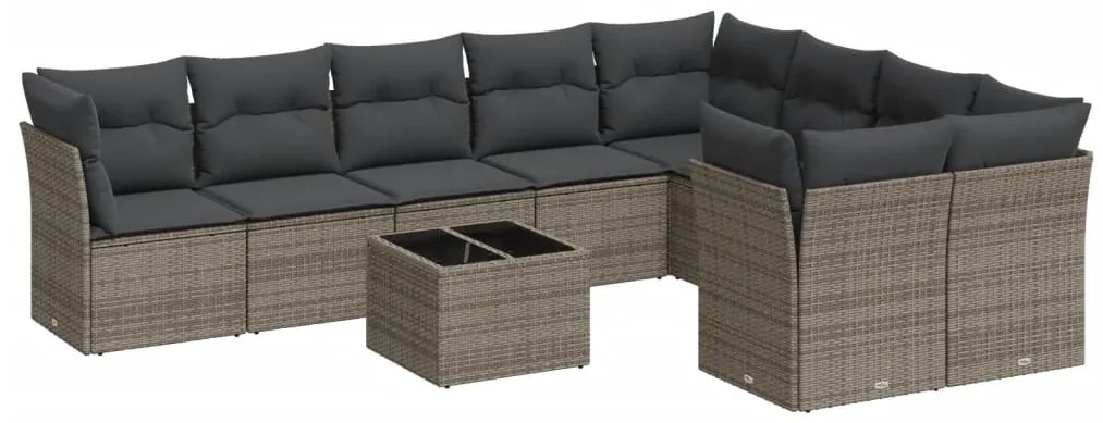 Set divano da giardino 10 pz con cuscini grigio in polyrattan