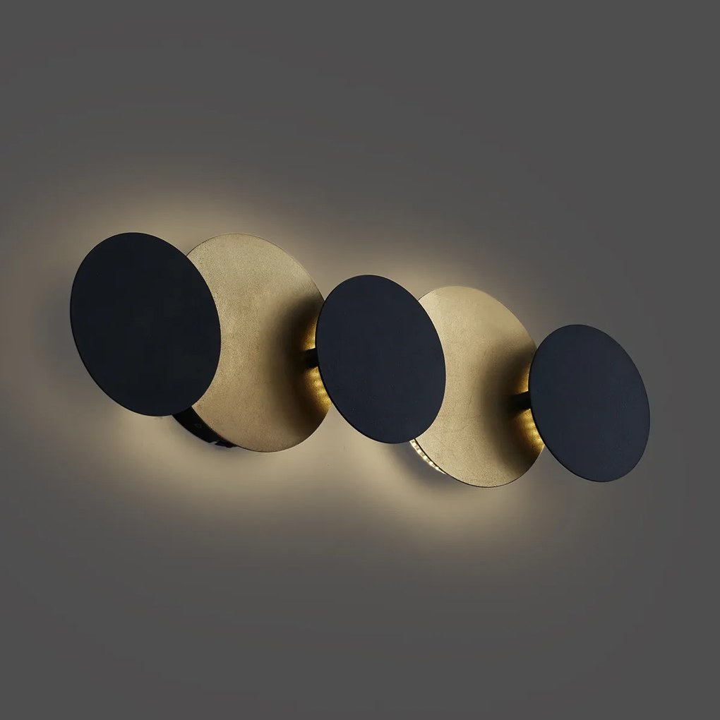 Lampada da parete moderna nera con oro incl. LED dimmerabile a 3 livelli 5 luci - Sunrise 3