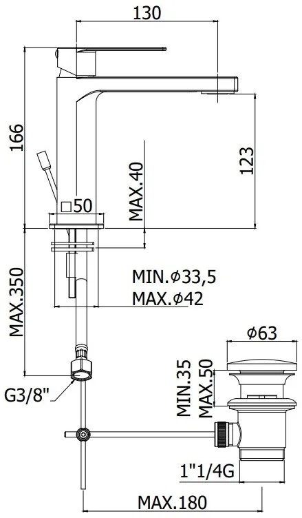 Paffoni Tango TA075CR Miscelatore lavabo quadro Monocomando con Scarico automatico E Piletta Cromo