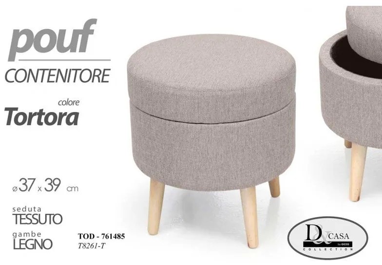 Pouff camera con contenitore tortora cm 37 x 39 h