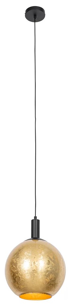 Lampada a sospensione di design nera con vetro dorato - Bert