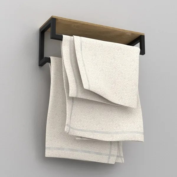 Porta asciugamani da parete con ripiano 14x40 cm nero