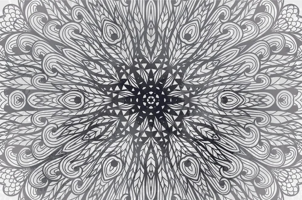 Carta da parati – Ornamento etnico unico in bianco e nero
