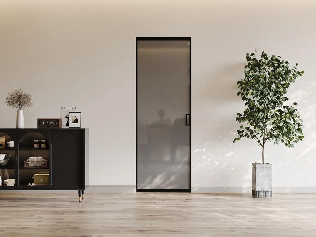 Porta scorrevole con sistema a incasso H205 x L83 cm Alluminio e Vetro temperato fumé - LINCI II