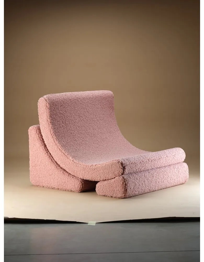 Poltrona per bambini rosa con rivestimento in bouclé Moon – Wigiwama