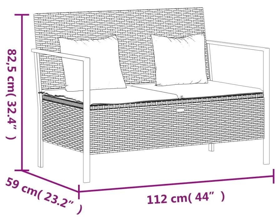 Panca da Giardino a 2 Posti con Cuscini in Polyrattan Marrone