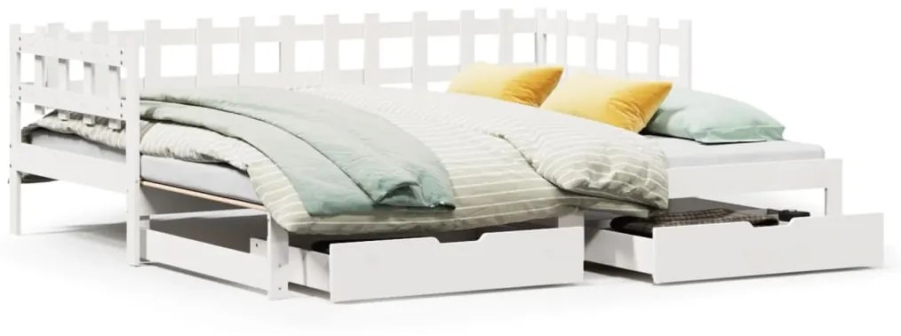 Dormeuse letto estraibile e cassetti bianca 80x200cm legno pino