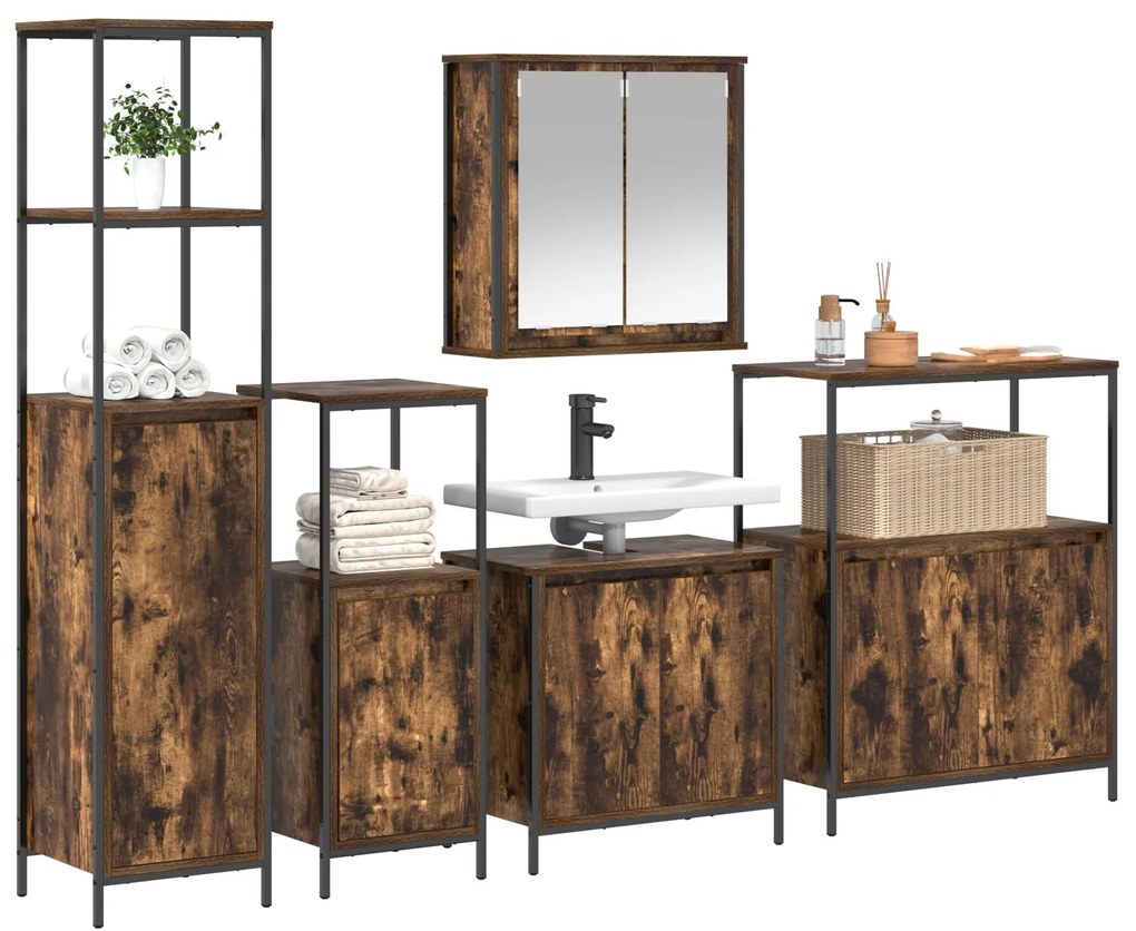 Set di mobili da bagno in rovere affumicato - 5 pezzi