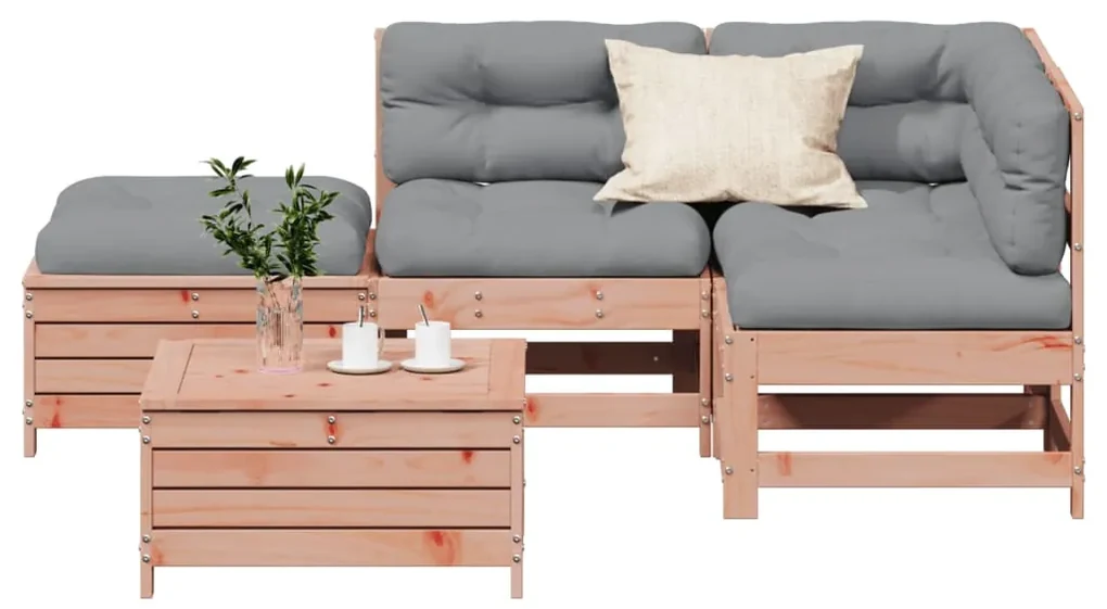Set divani giardino 5 pz con cuscini legno massello di douglas