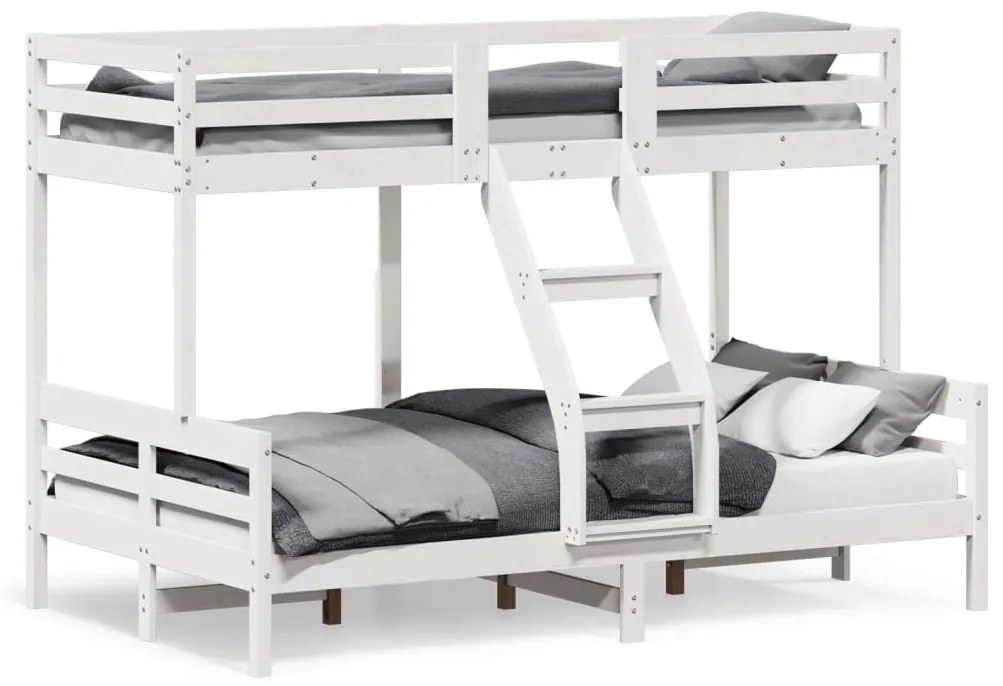 Letto A Castello 90x200/120x200cm Bianco Legno Massello Di Pino /