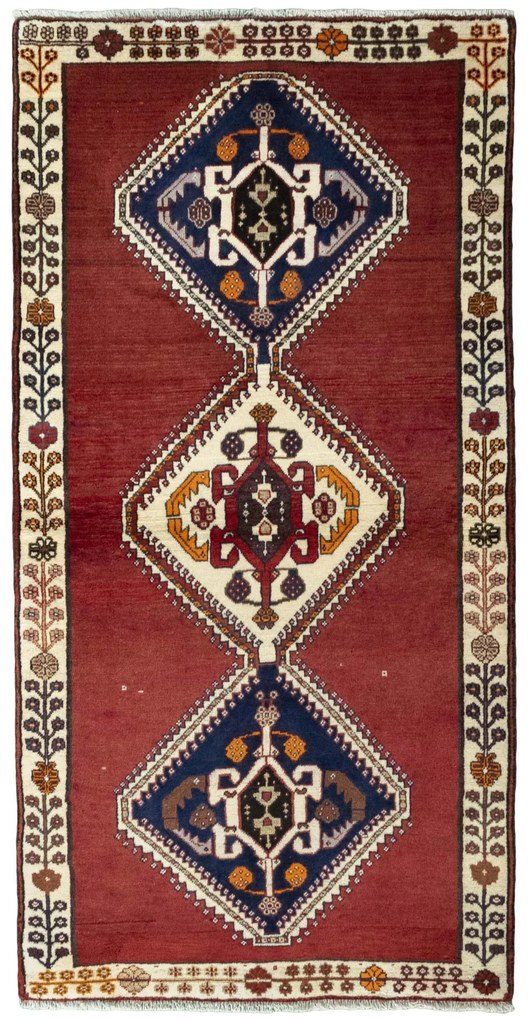 Shiraz Tappeto 100 x 190 Rosso (Iran) Annodato A Mano