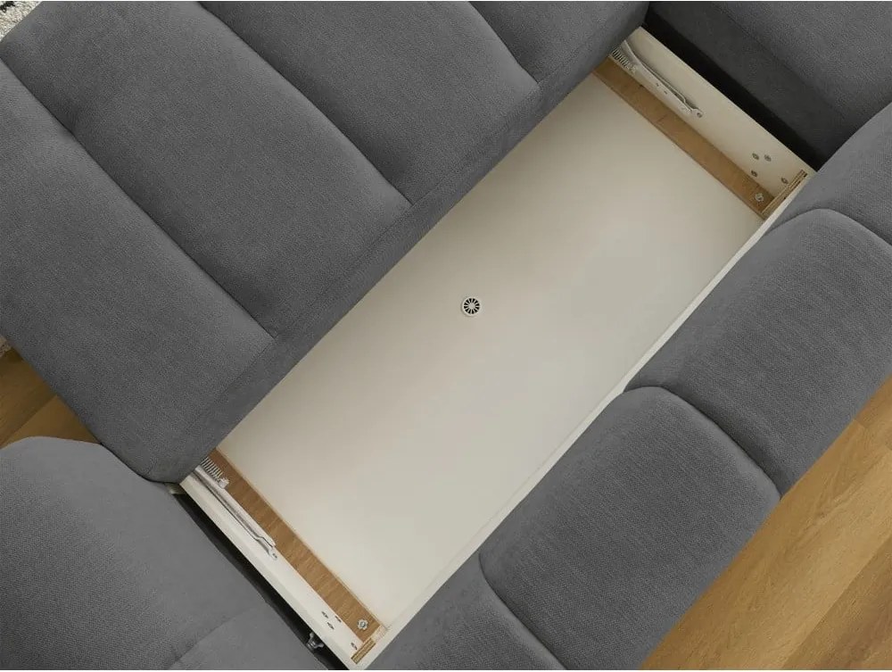 Divano angolare grigio scuro allungabile e con contenitore (penisola a sinistra/chaise lounge) Fuji – Bobochic Paris