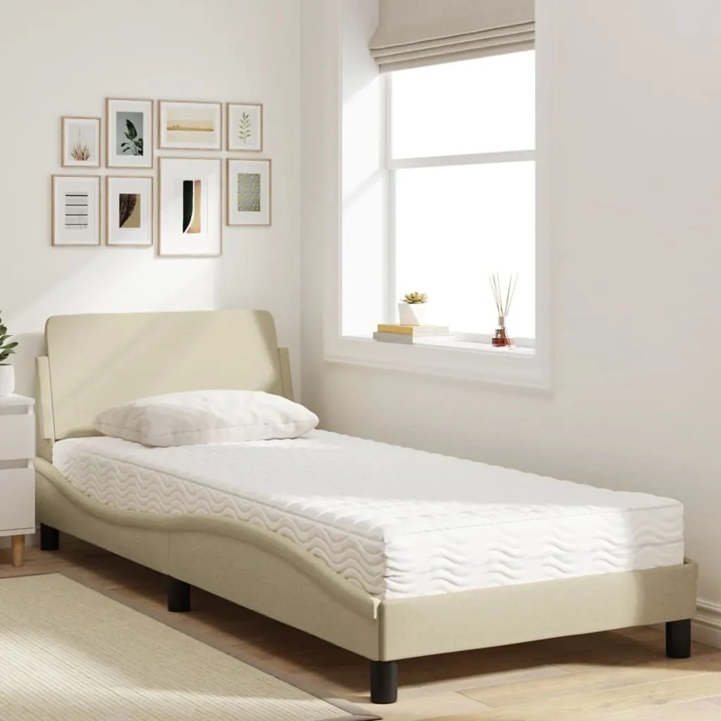 Letto con materasso crema 90x200 cm in tessuto