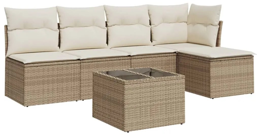 Set Divano da Giardino 6 pz con Cuscini Beige in Polyrattan